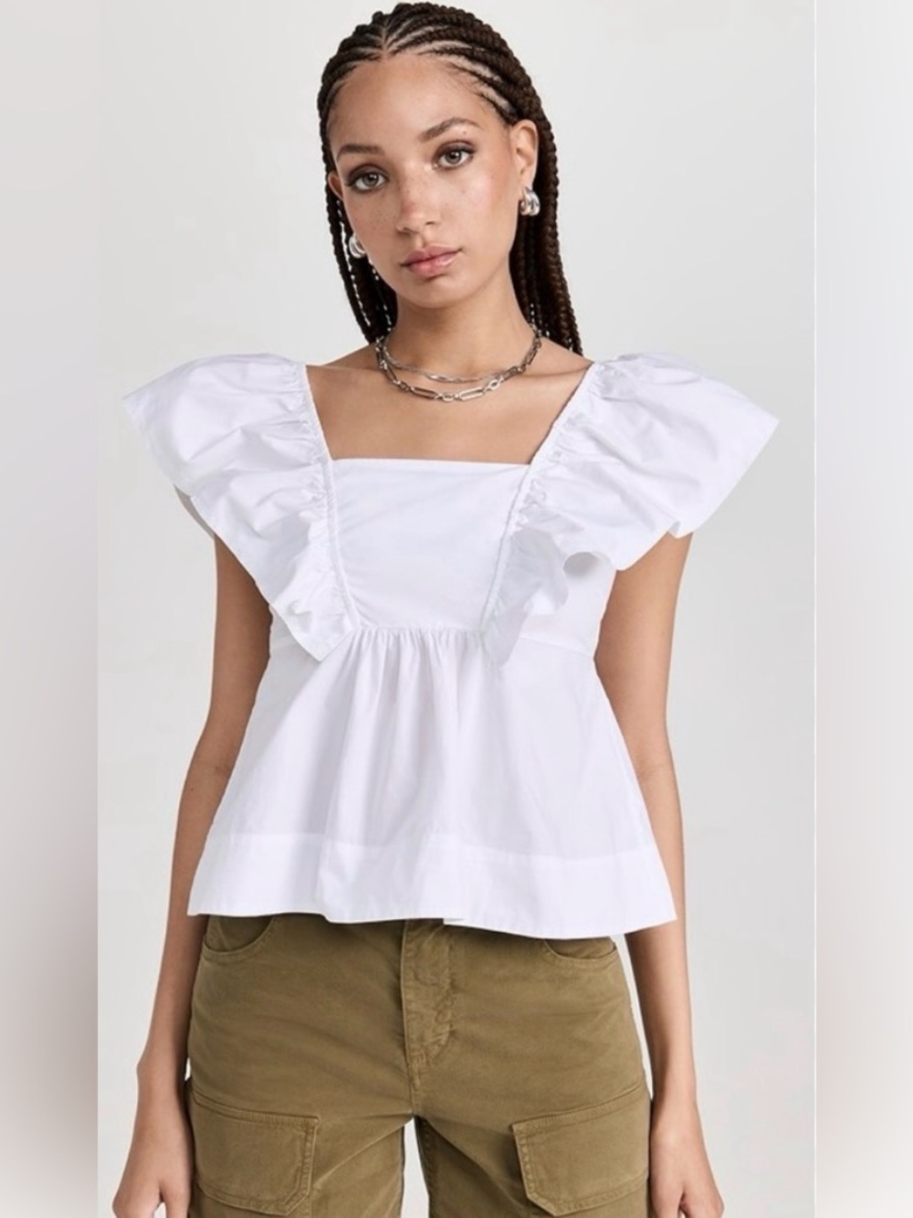 GANNI Organic Cotton Poplin Ruffle Blouse